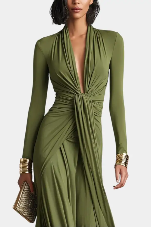 Pleated Satin Maxi Dress