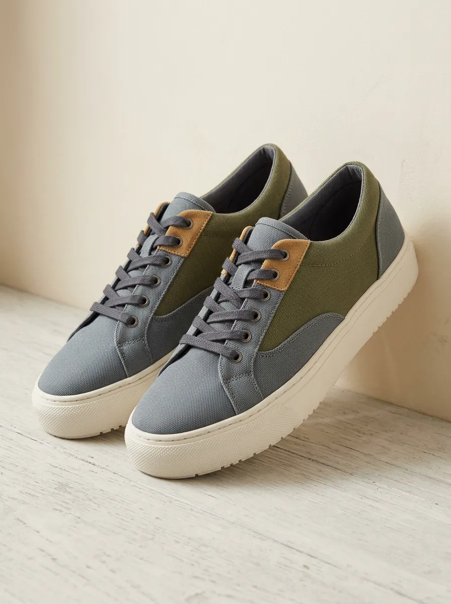 Men's Casual Olive Grey Colorblock Canvas Shoes