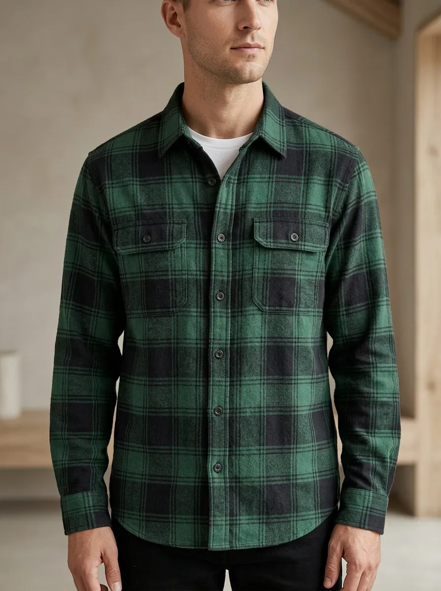 Forest Plaid Curved Hem Shirt