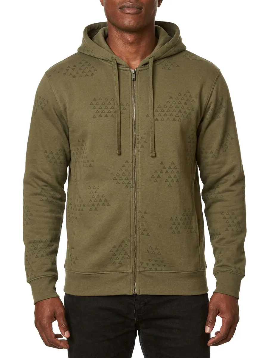 Men's Geometric Triangle Pattern Graphic Full-Zip Hoodie
