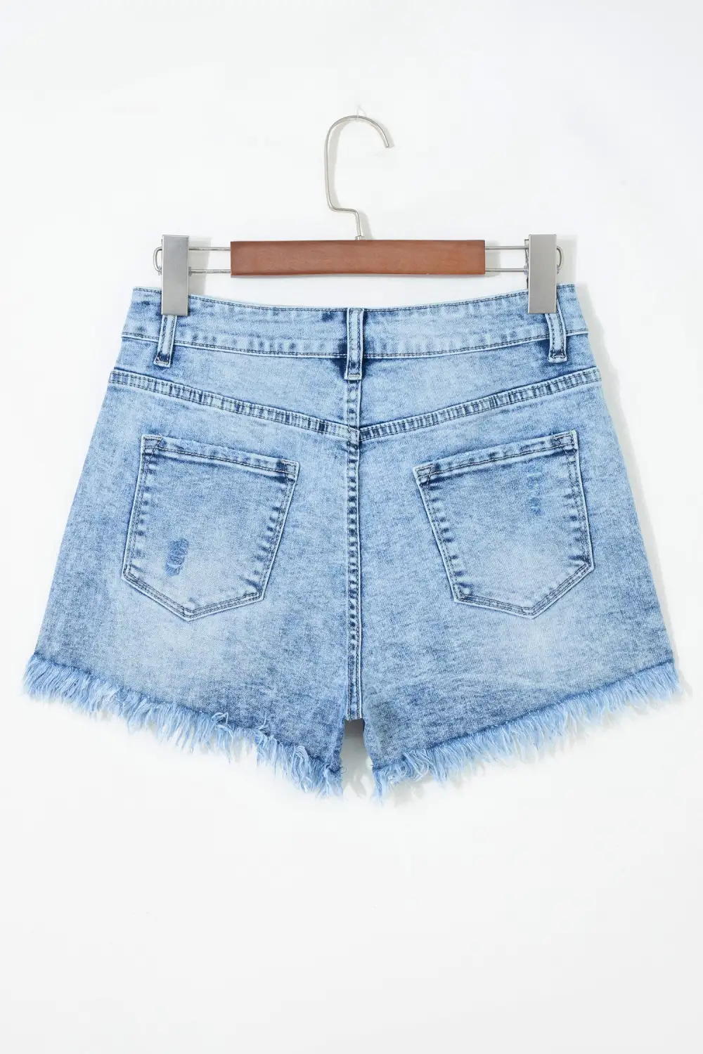 High-Waist Frayed Distressed Pocketed Denim Shorts