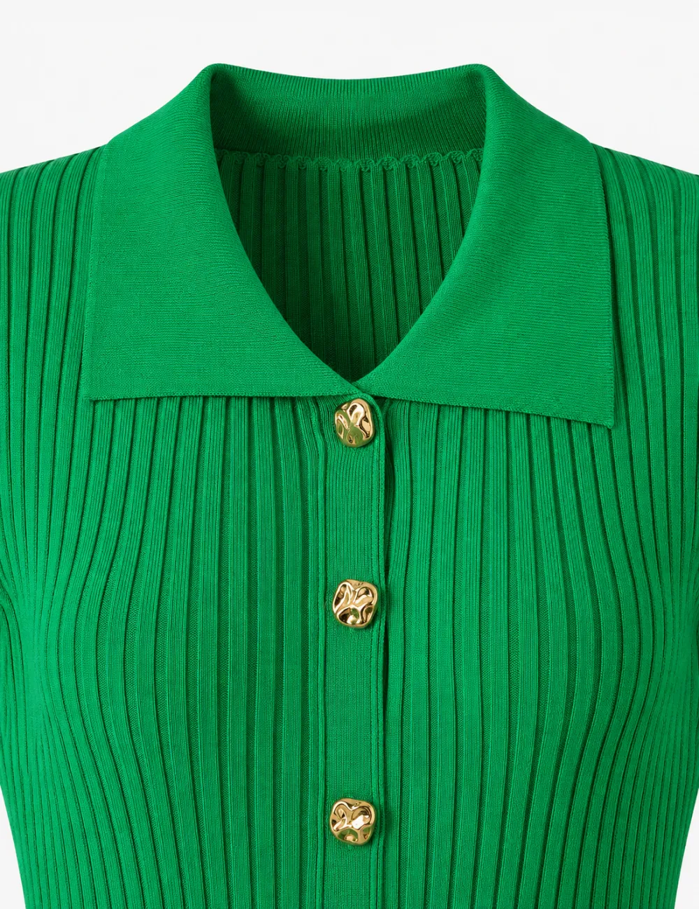 Chic Ribbed Polo Collar Short Sleeves Maxi Dress