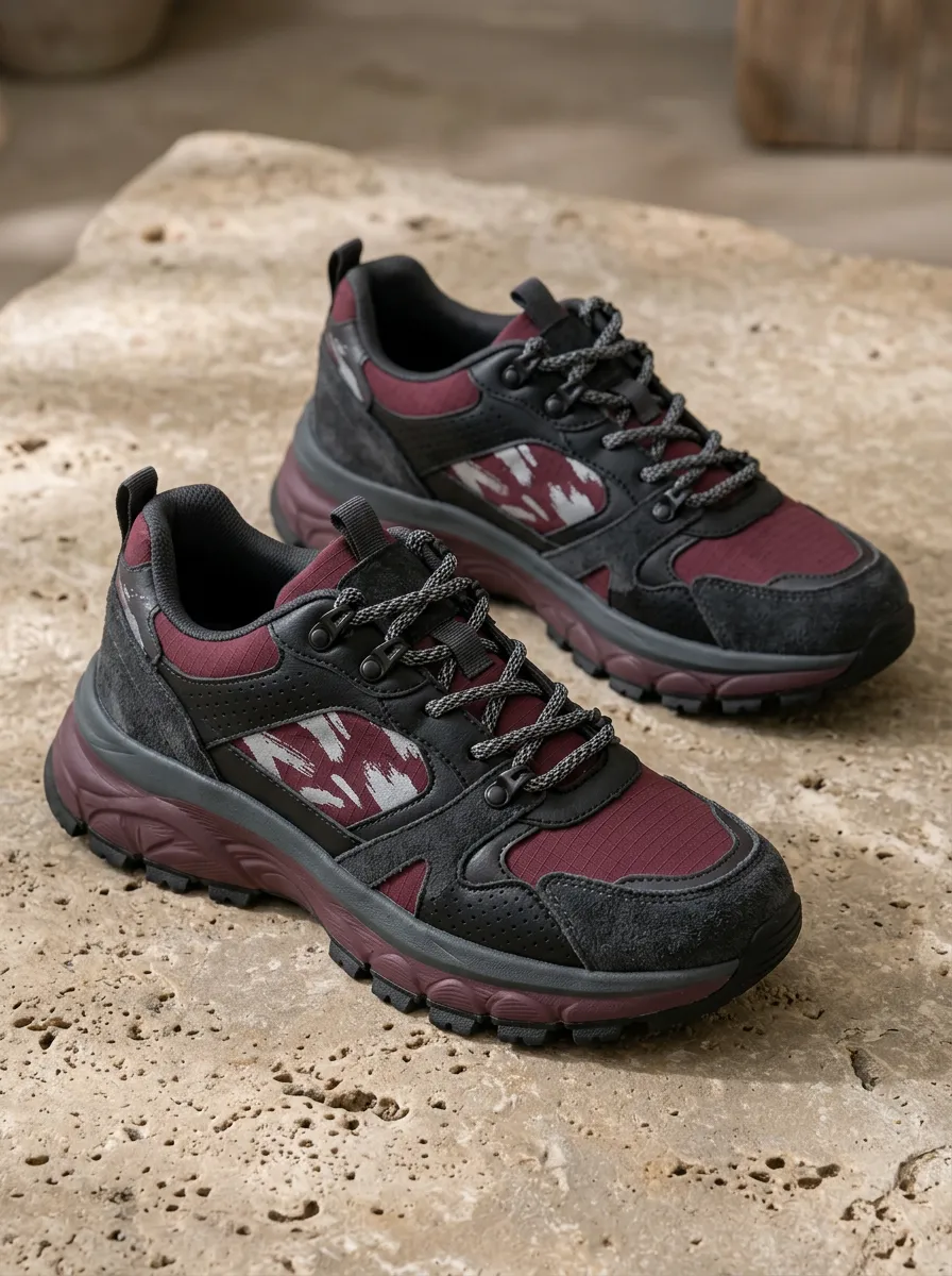 Women's Burgundy Black Abstract Pattern Printed Sneakers