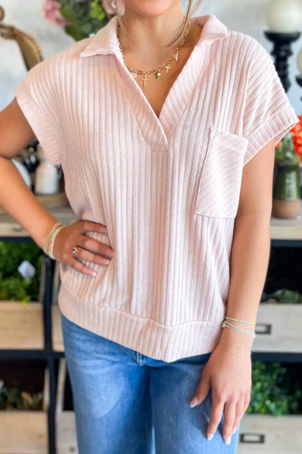 Collared Neck Ribbed Tee