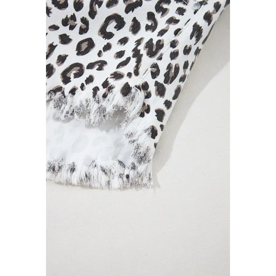 Leopard Frayed Hem Denim Shorts