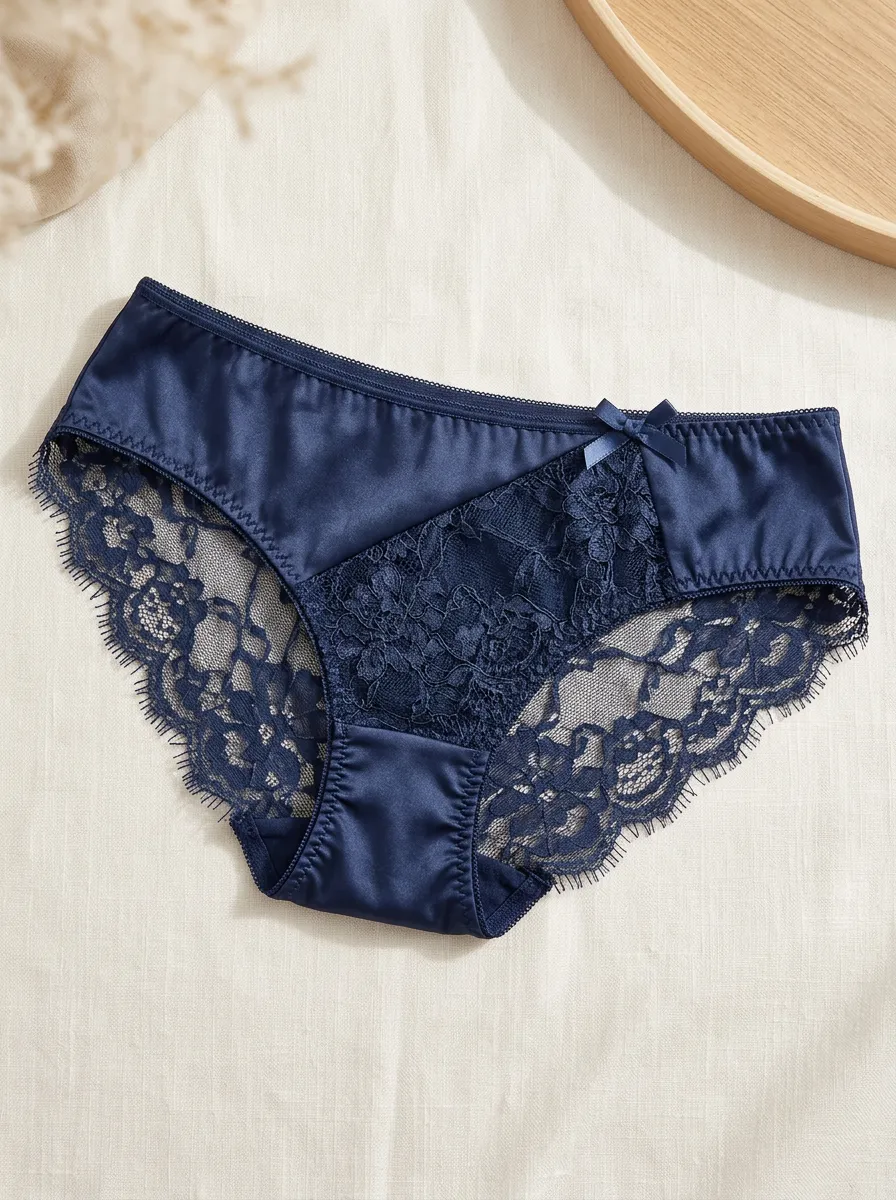 Women's Relaxed Satin Lace Trim Bowknot Panties