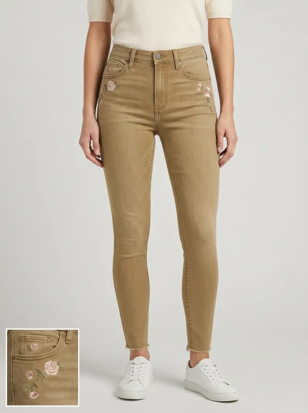 Women's Ridge Floral Rose Embroidered Printed Slim Jeans