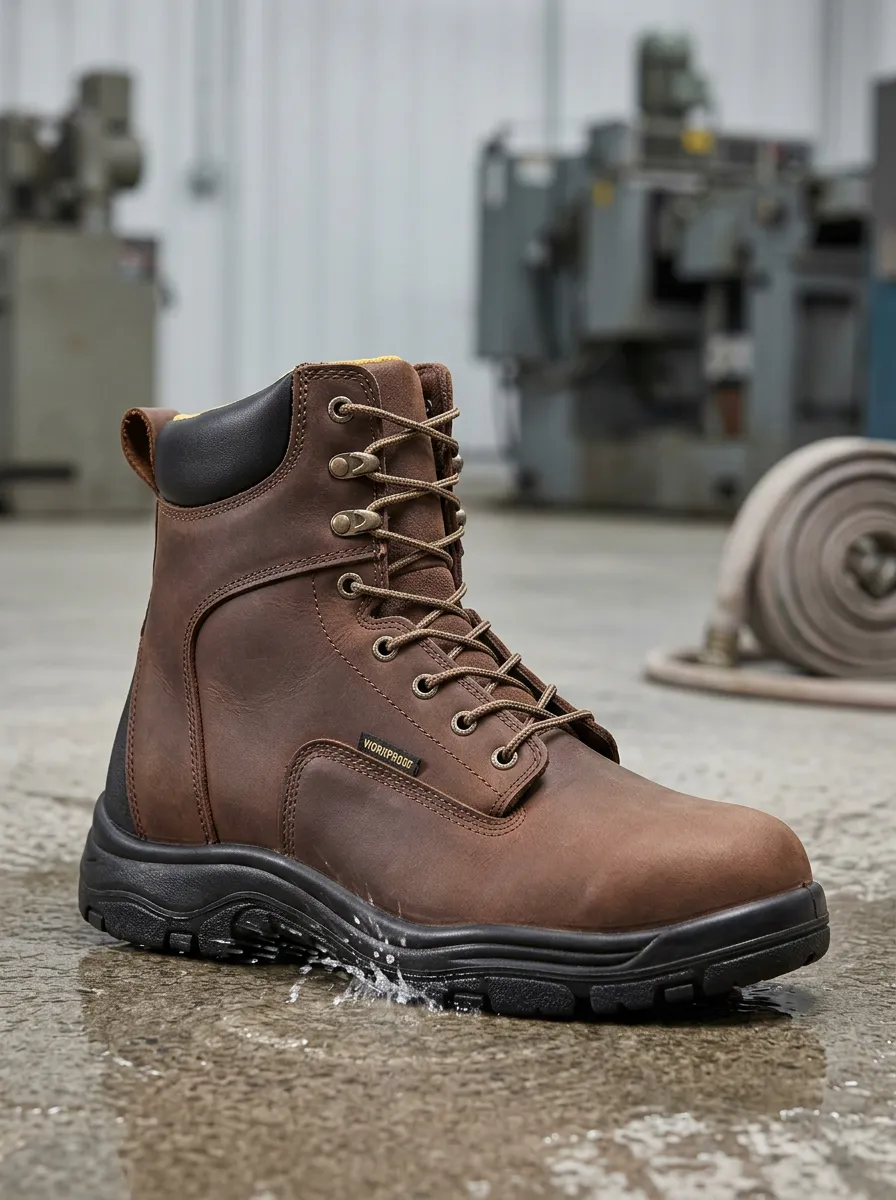 Men's Industrial Waterproof Brown Leather Work Boots