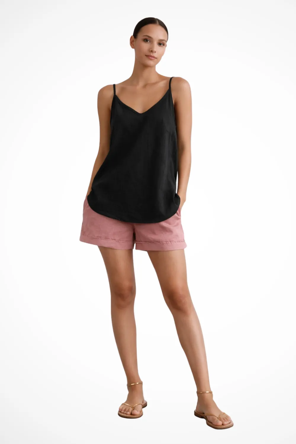  Spaghetti Strap Linen Cami Top
