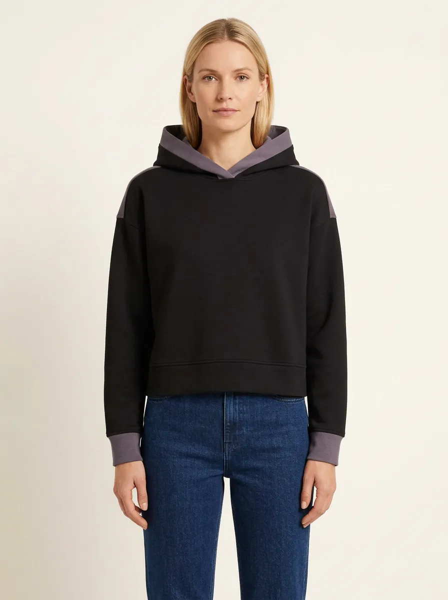 Women's Colorblock Crossover-Neck Pocketless Pullover Hoodie