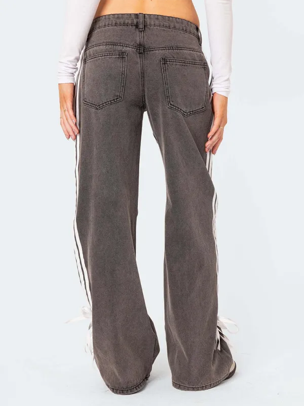 Casual Wide Leg Drawstring Denim Jeans