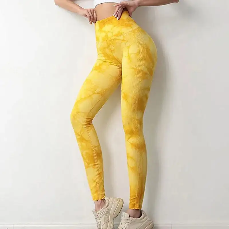 Tie Dye Gym Leggings Seamless Pants Scrunch Sports Fitness High Waist
