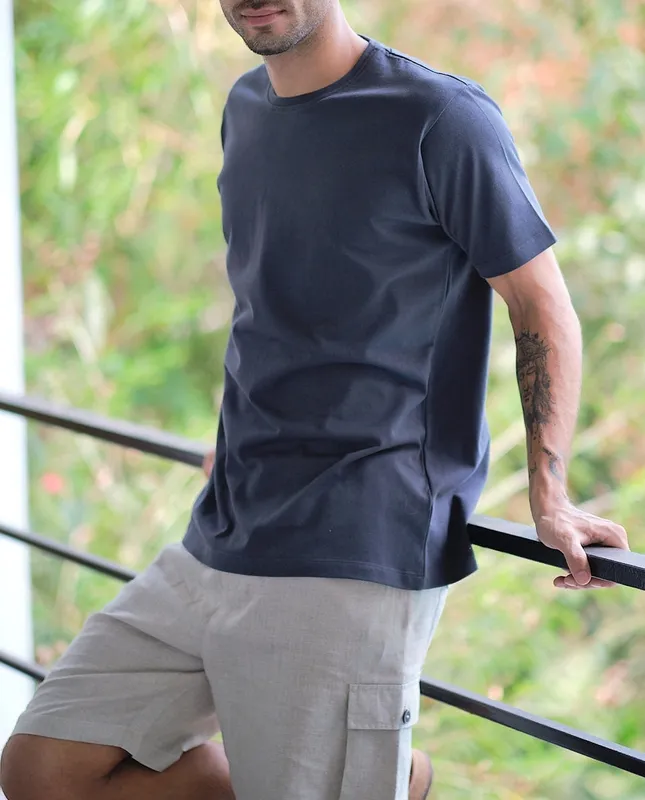 Charcoal Cotton Crew Neck T-Shirt