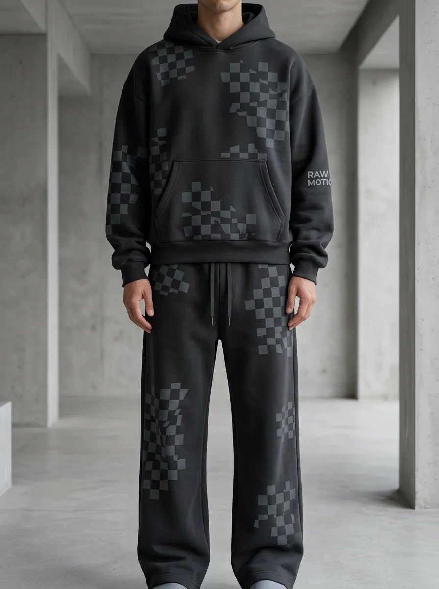 Hoodie Sweatpants Checkerboard Men's Two-Piece Tracksuit