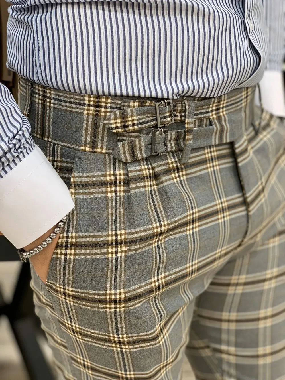 Refined Classic Slim Fit Plaid Tailored Trousers