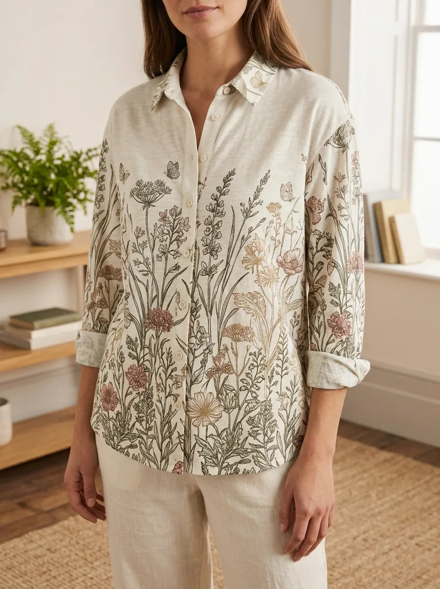 Women's Wilderness Nature Lover Wildflower Butterfly Shirt