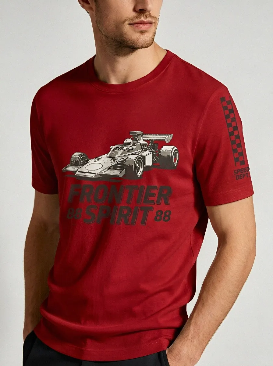 Men's Racing Enthusiast Formula Car Frontier Spirit Printed T-shirt