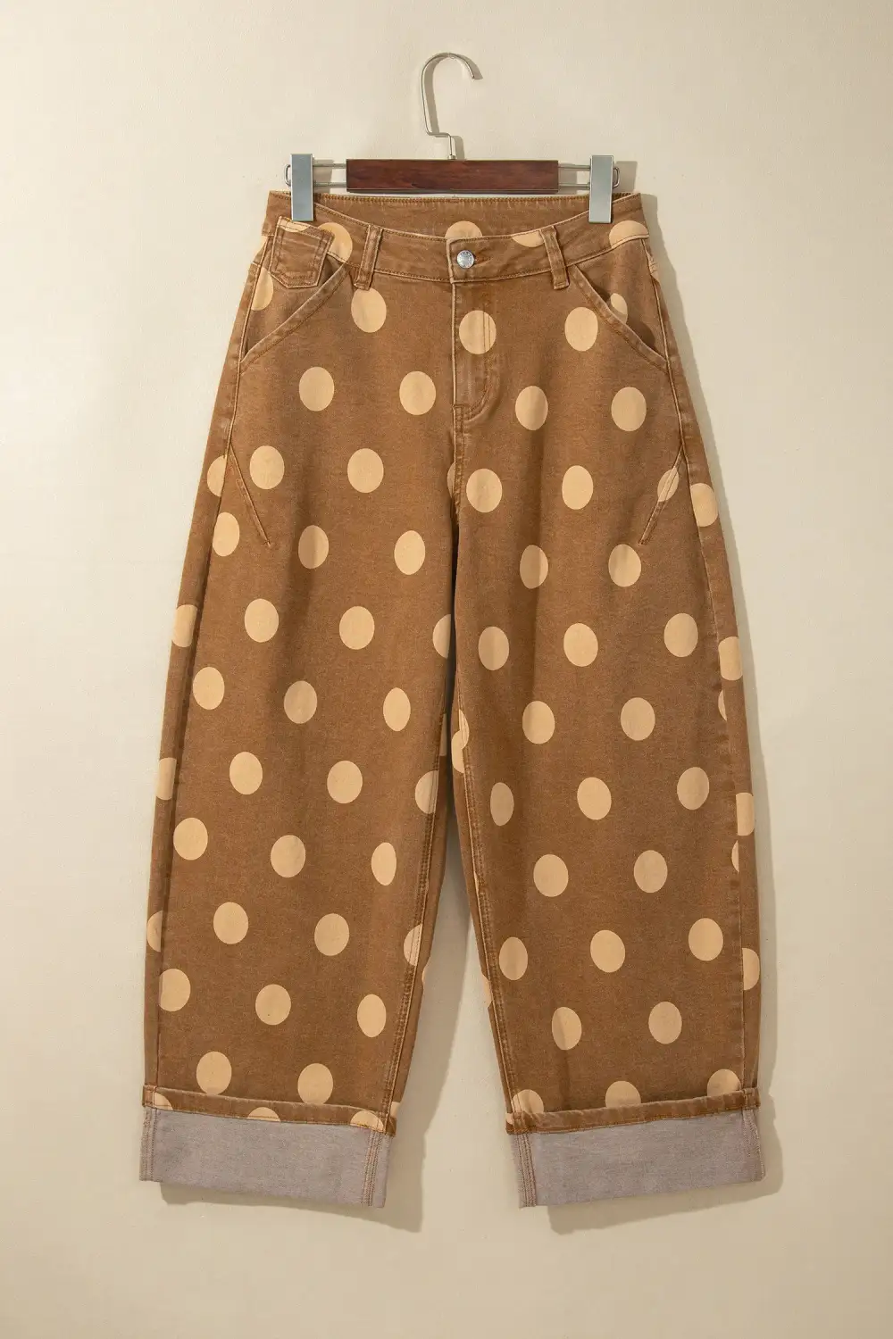 Women's Polka Dot Ankle Length Jeans With Metal Buttons