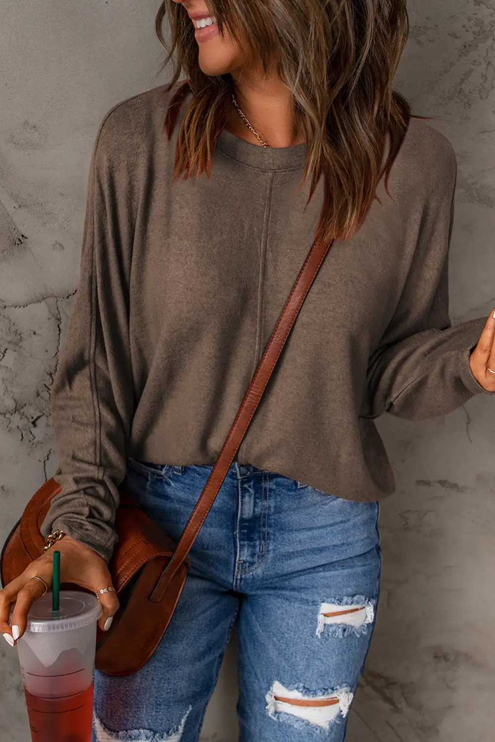 Women's Solid Long Sleeve Patchwork Top