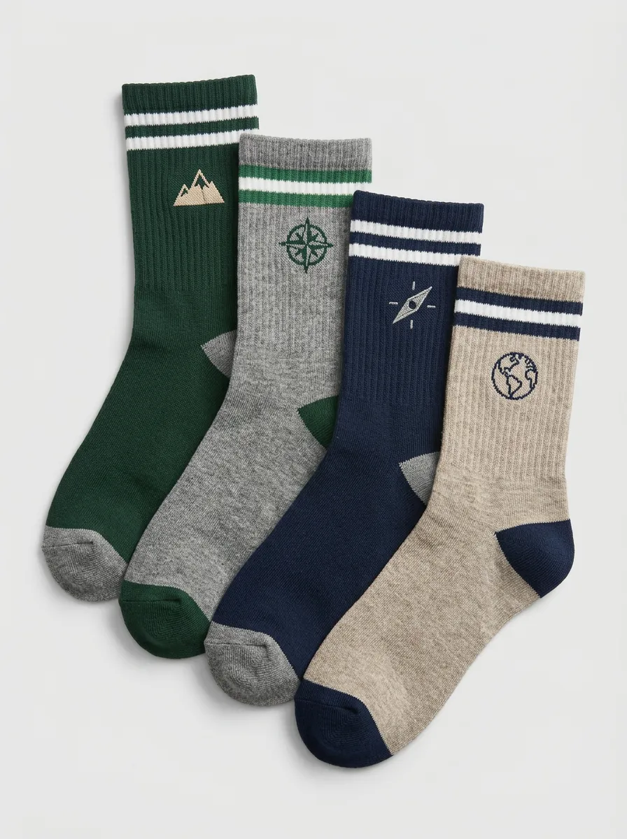 Everyday Mountain Graphic Compass Graphic Profile Men's Four Pair Socks