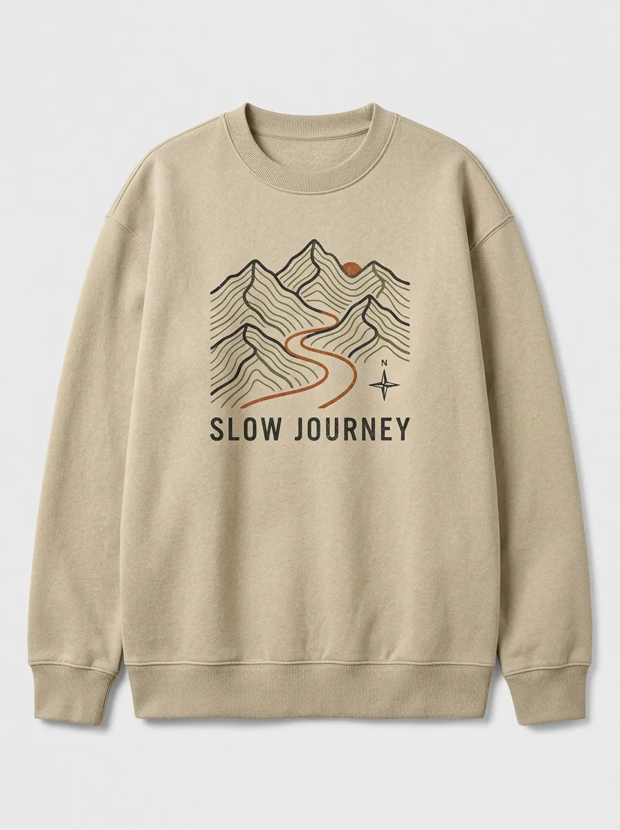 Unisex Outdoor Adventure Slow Journey Mountain Printed Sweatshirt