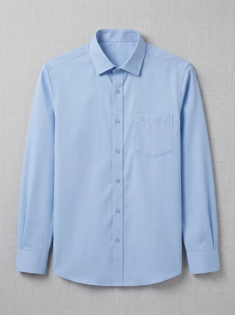 Men's Non-Iron Cotton Light Blue Embroidered Logo Long Sleeve Shirt