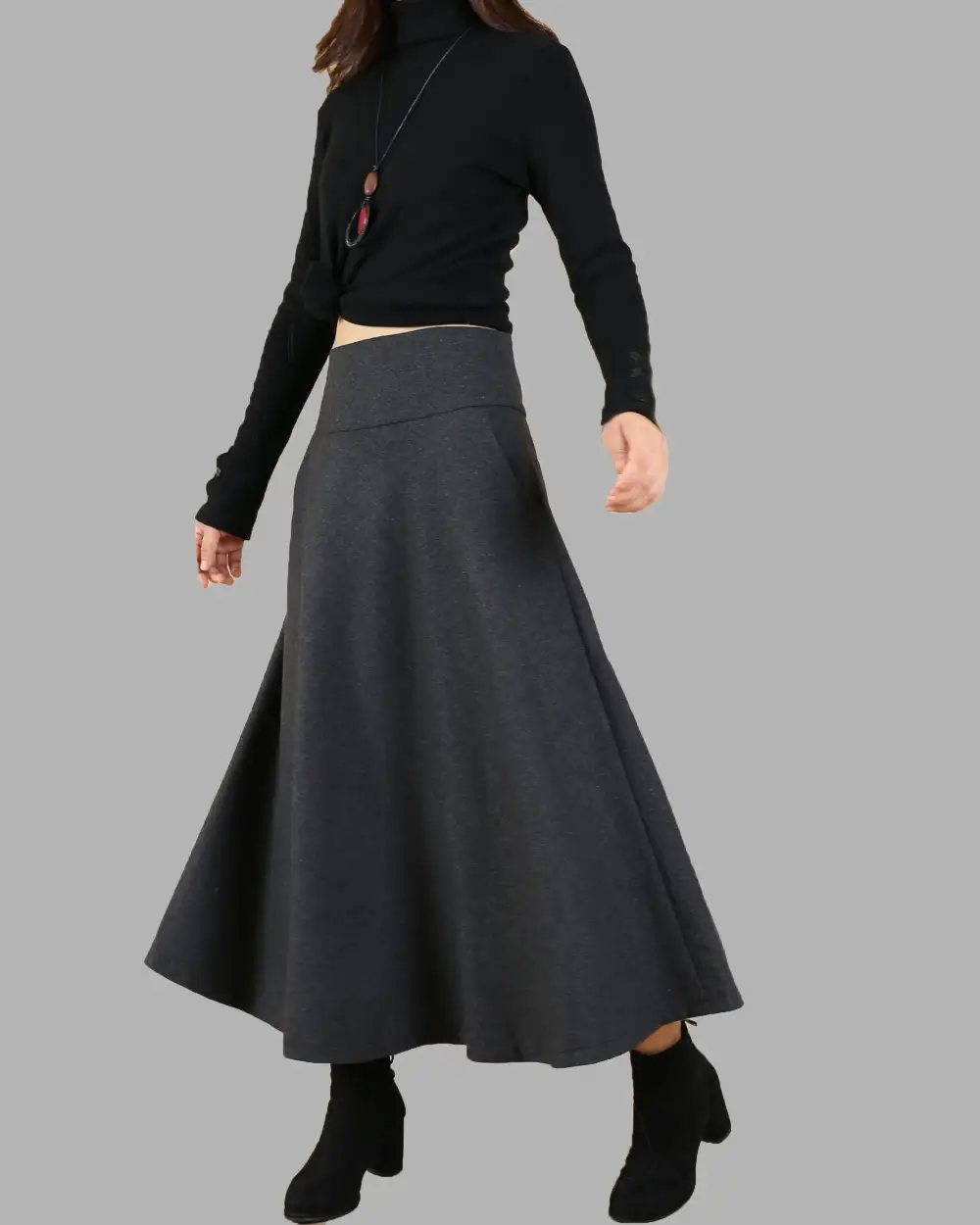 Pleated Wool Maxi Skirt