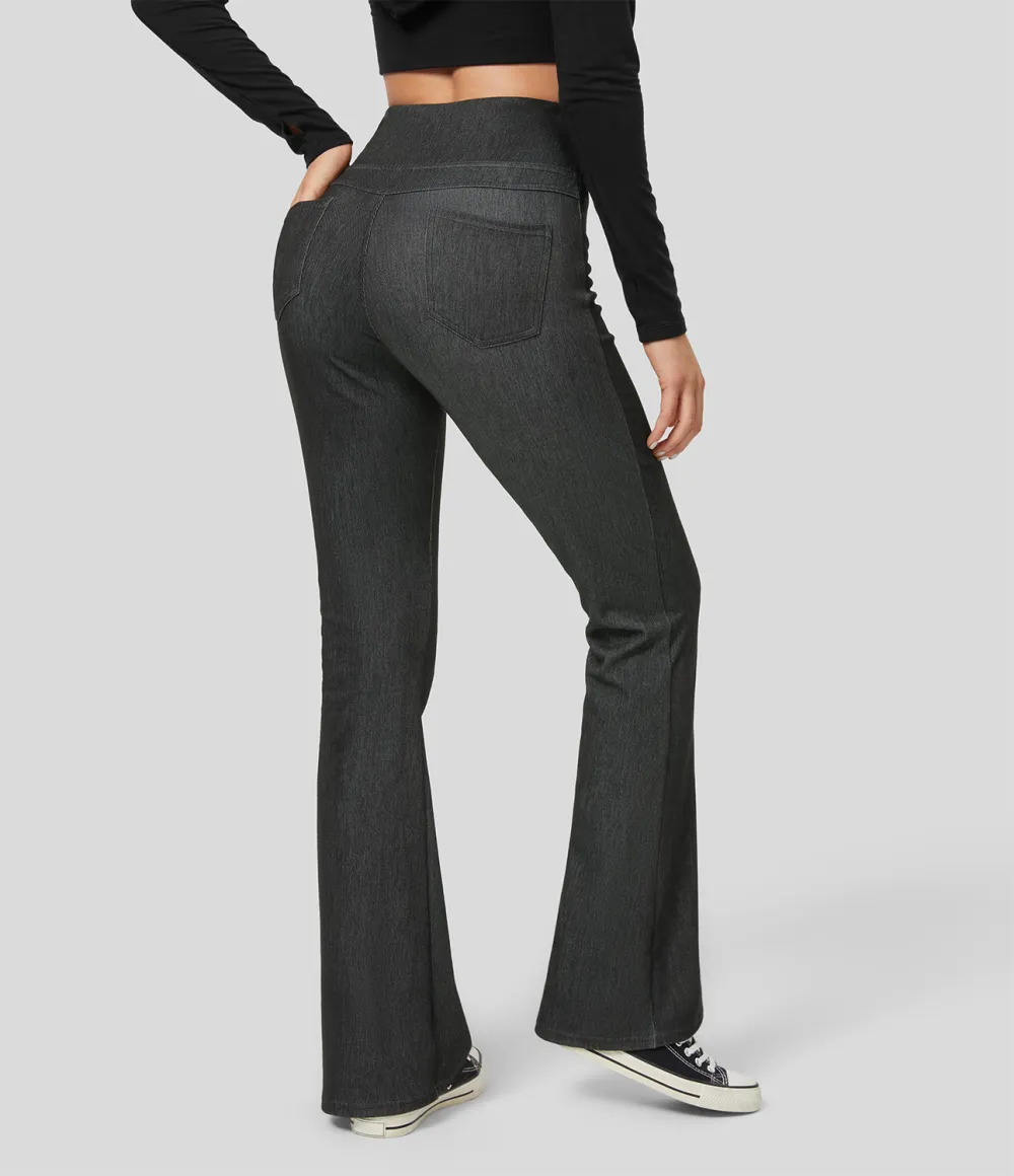 Magic High Waisted Back Pocket Stretchy Knit Denim Casual Flare Leggings