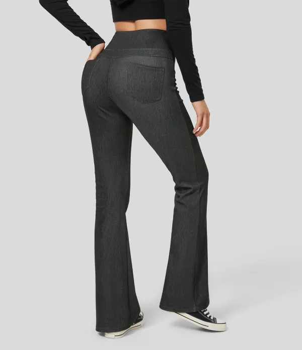 Magic High Waisted Back Pocket Stretchy Knit Denim Casual Flare Leggings