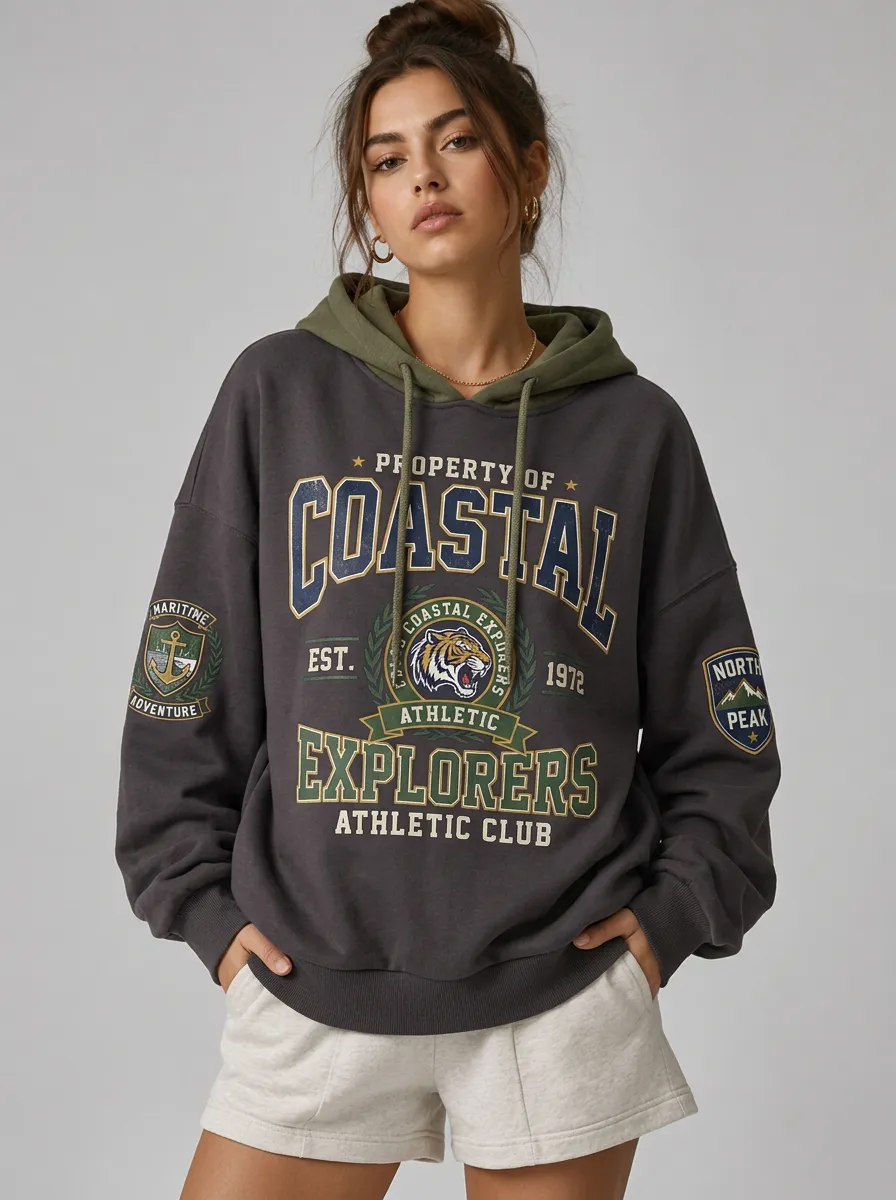 Women's Coastal Explorer Tiger Graphic Printed Hoodie