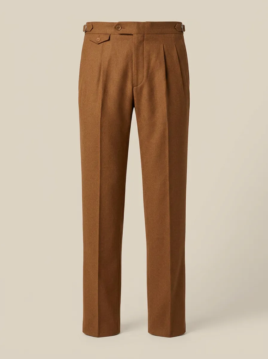 Men's Vintage Style Brown Wool Pleated Trousers