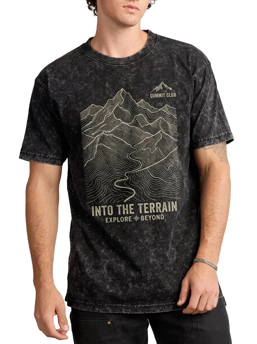 Men's Hiking Outdoor Lover Mountain Topographic Printed T-shirt
