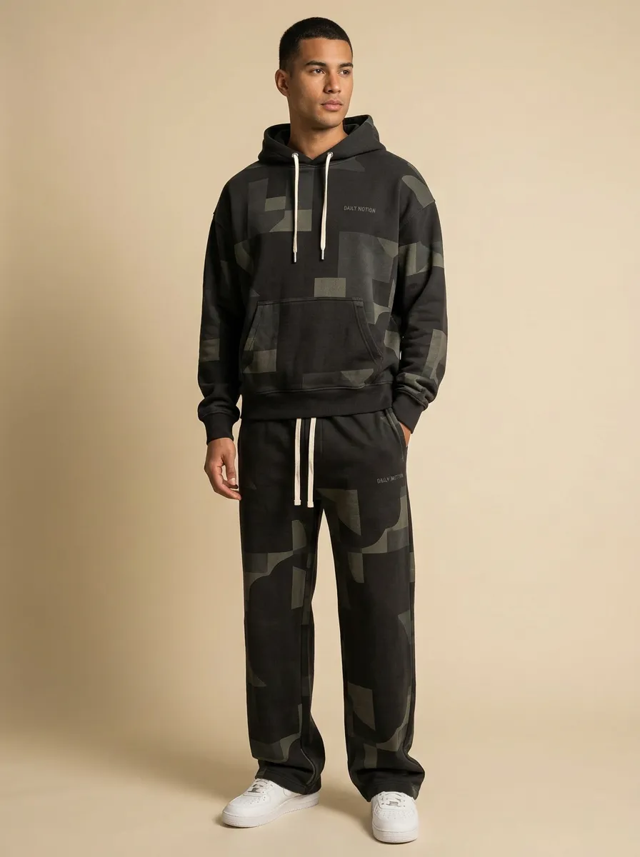 Men's Urban Streetwear Geometric Camo Print Jogger Set