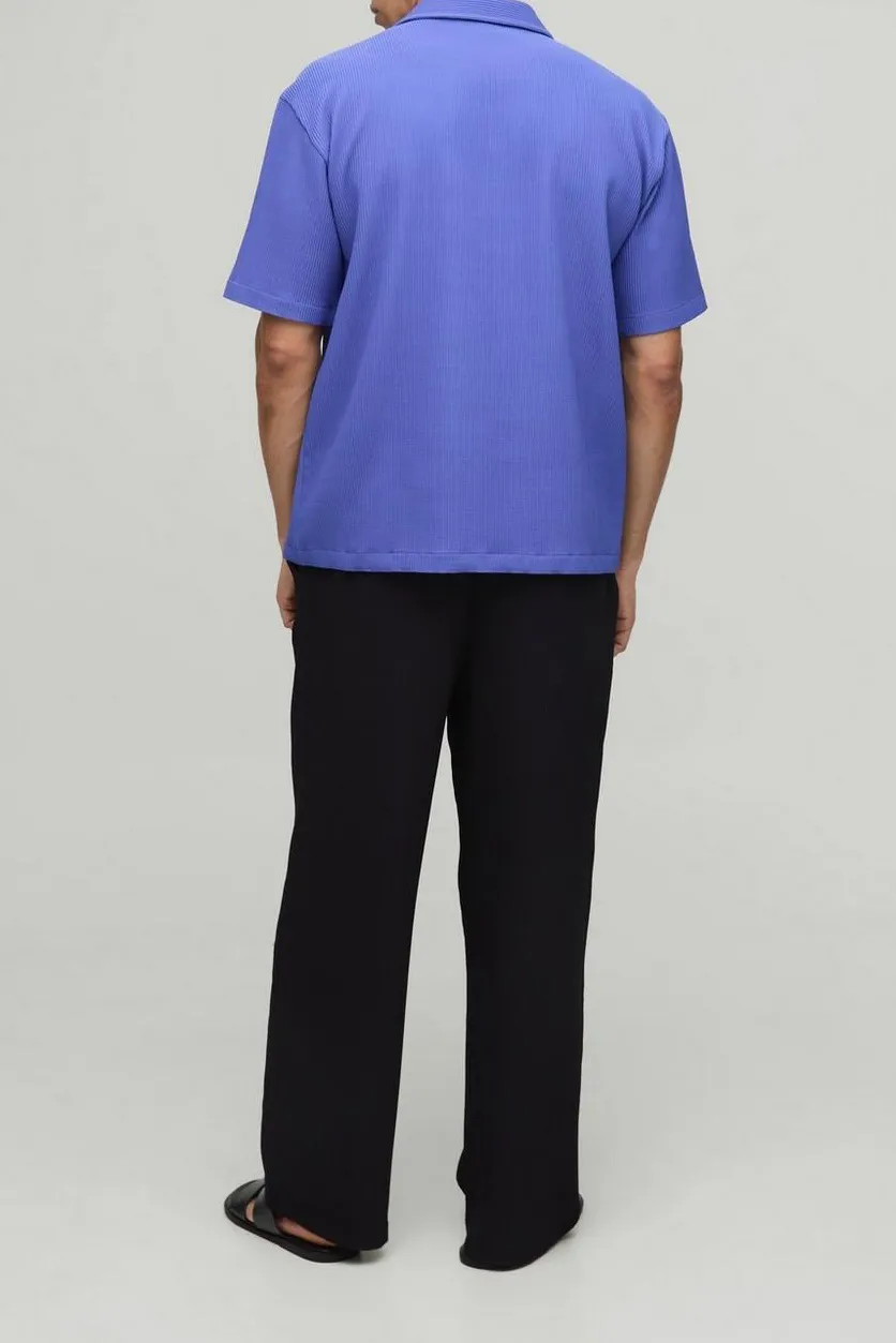 Bright Blue Short Sleeve Ribbed Shirt