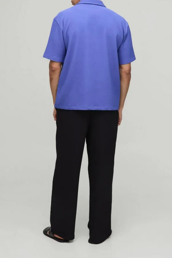 Bright Blue Short Sleeve Ribbed Shirt