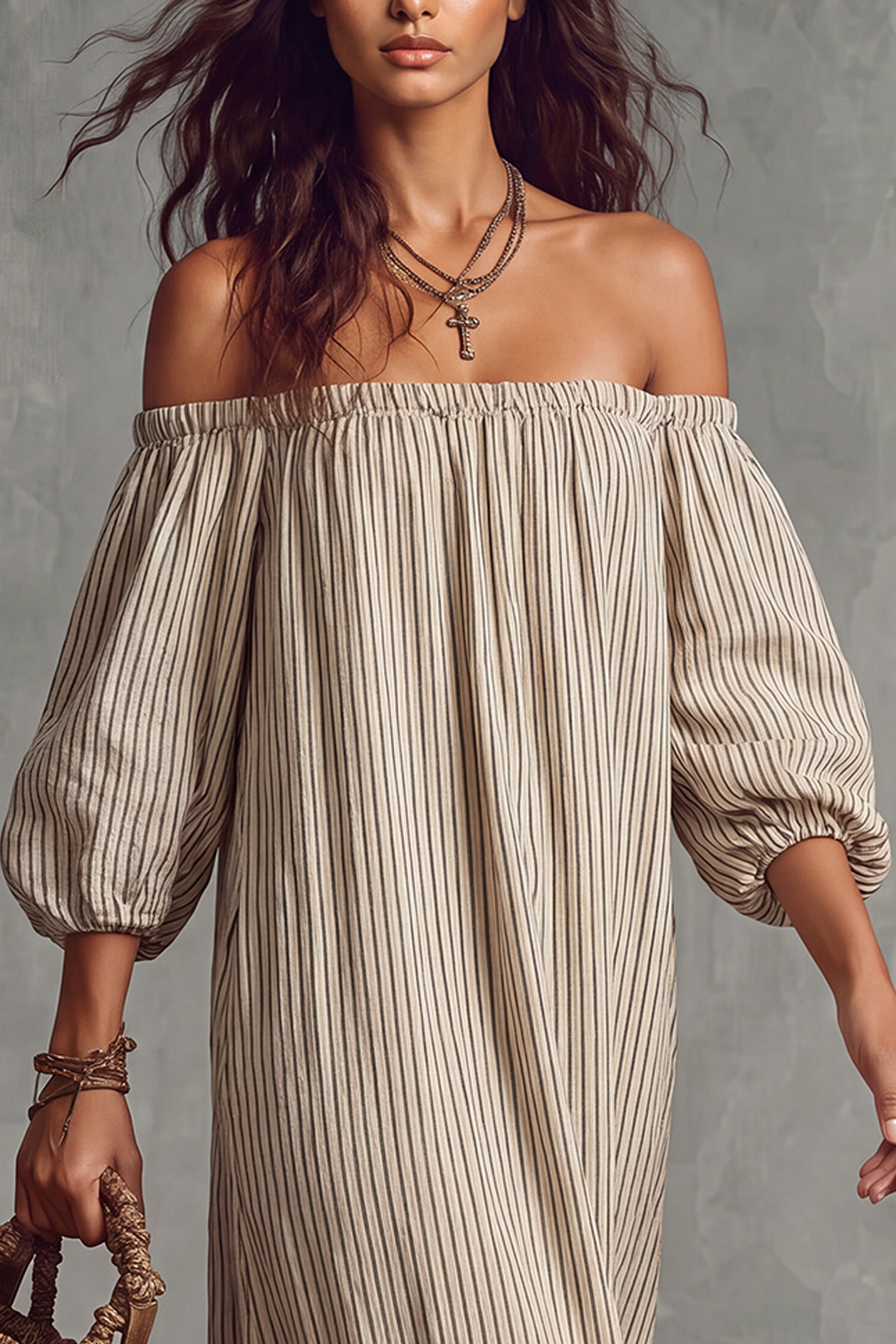 Off Shoulder Striped Maxi Dress