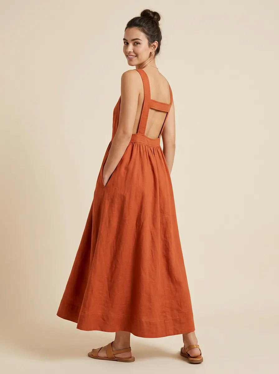 Women's Comfort-Flow Casual Linen Maxi Backless Dress