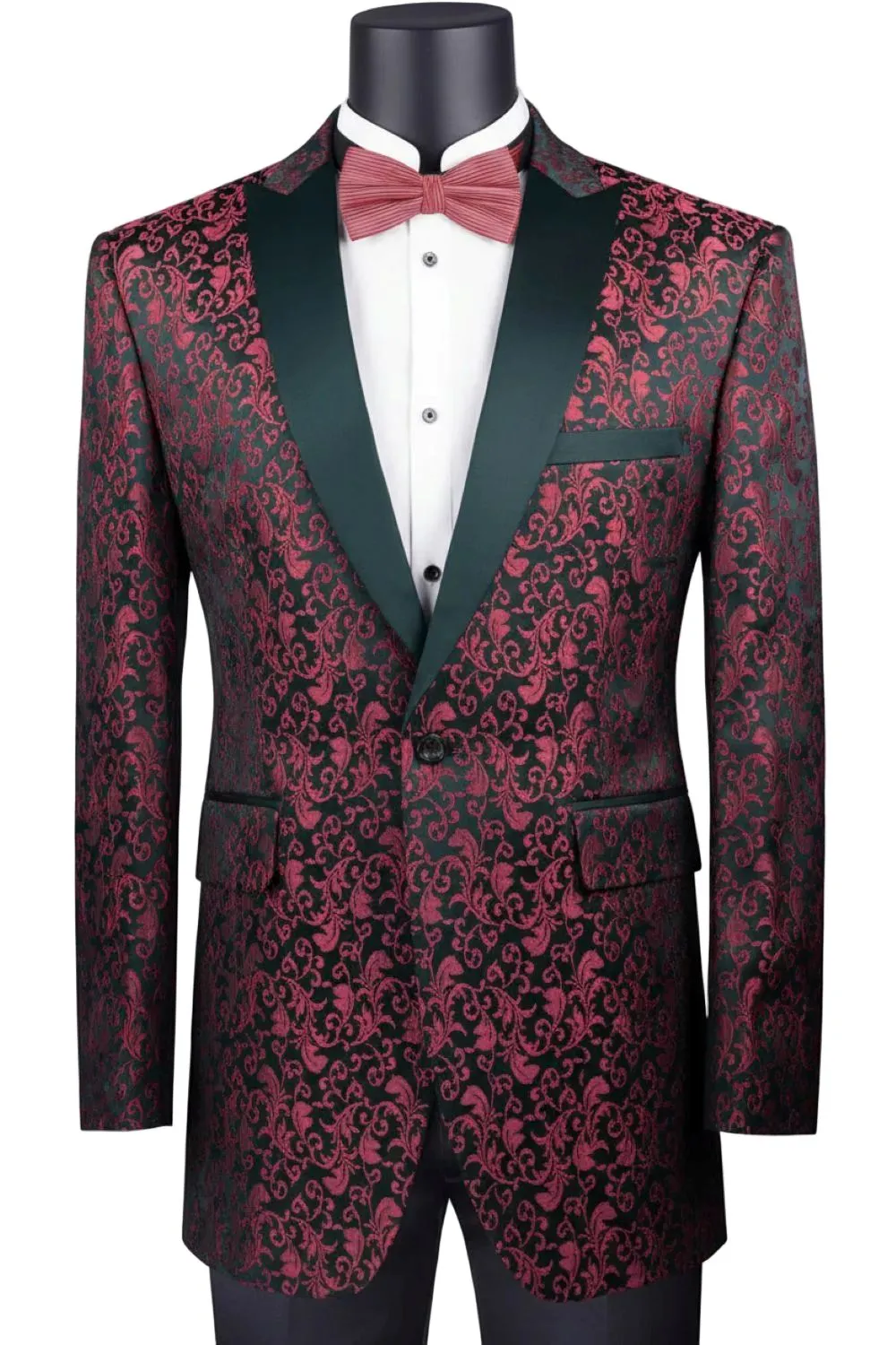 Red Regular Fit Floral Single Breasted Peak Lapel Side Vents Jacket