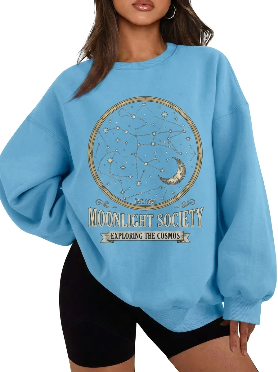 Women's Astronomy Lover Moonlight Society Constellation Printed T-shirt
