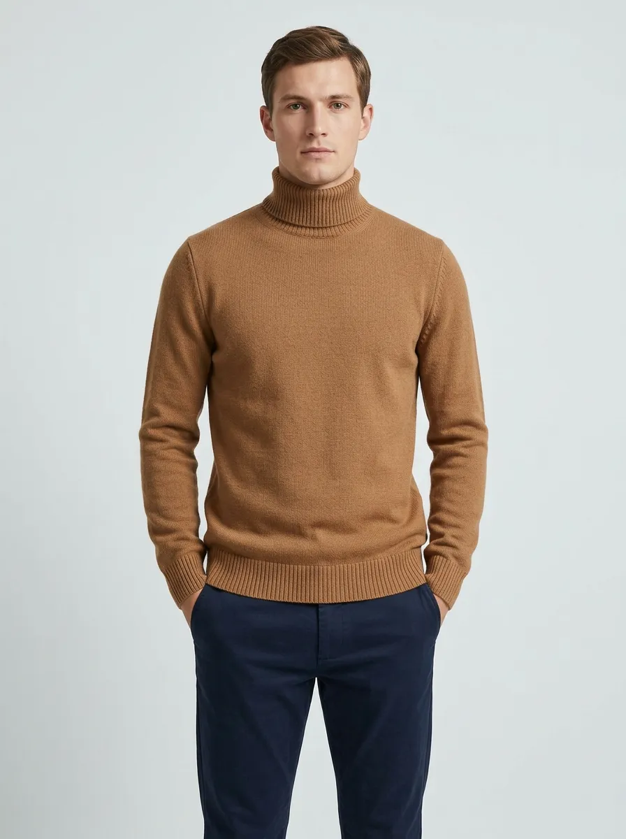 Men's Textured Ribbed Knit Turtleneck Sweater