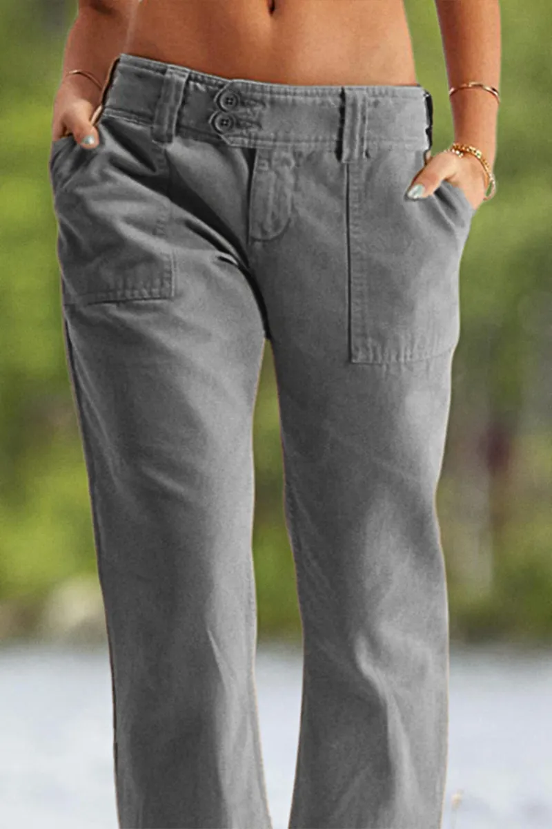 Solid Slant Pocket Low Rise Flare Jeans