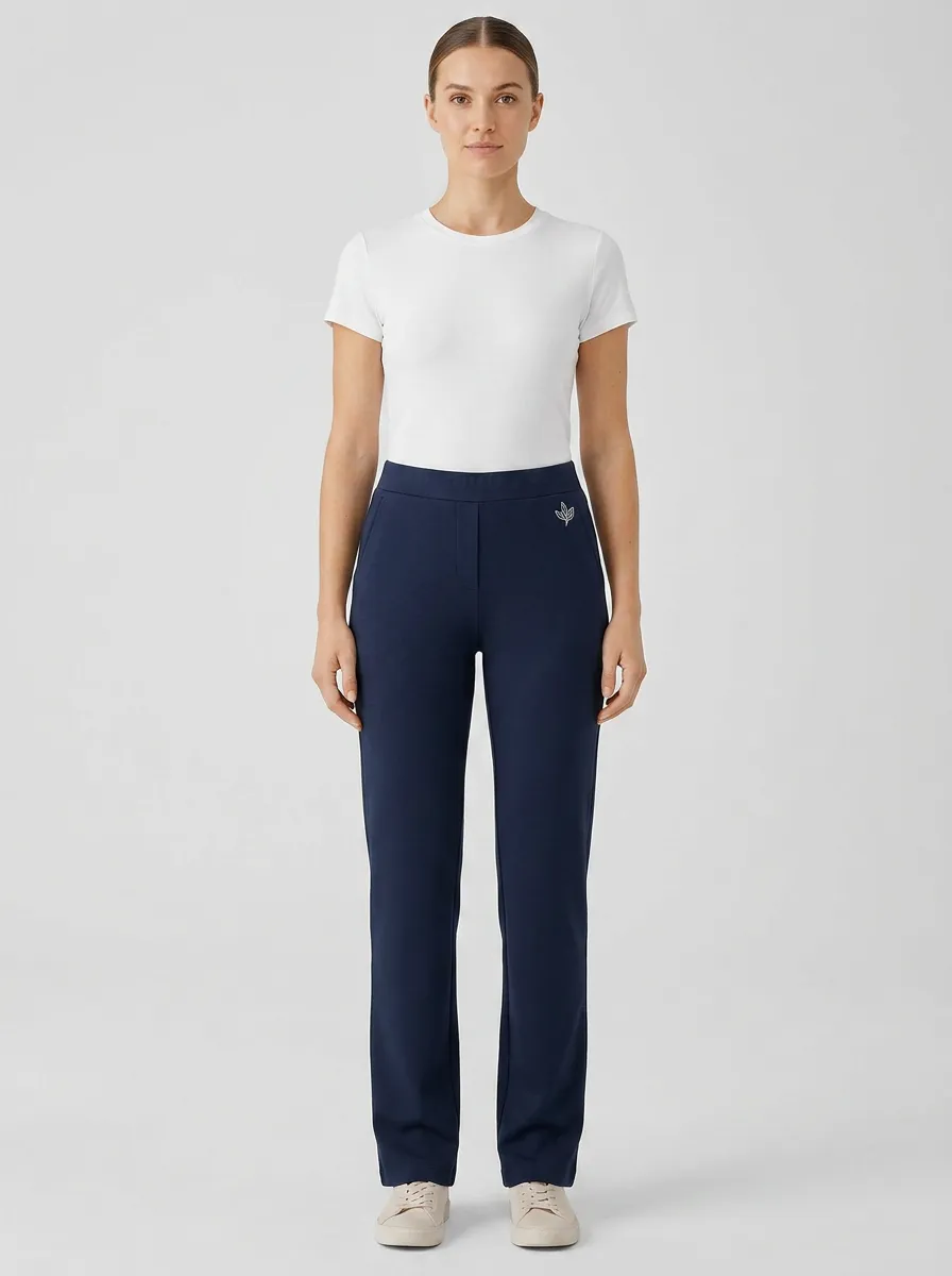 Women's Subtle Leaf Emblem Print Mid-Rise High-Stretch Straight-Leg Pants