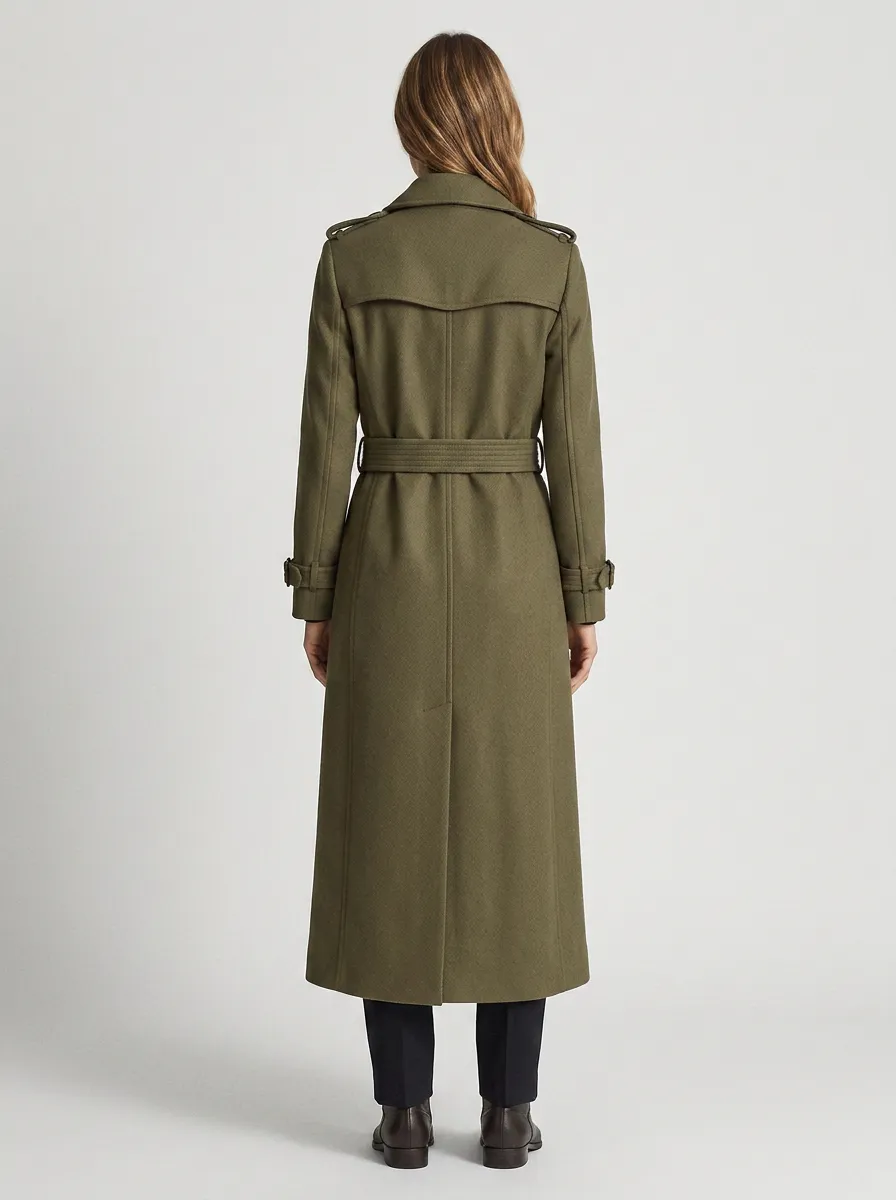 Women's Double-Breasted Belted Long Trench Coat