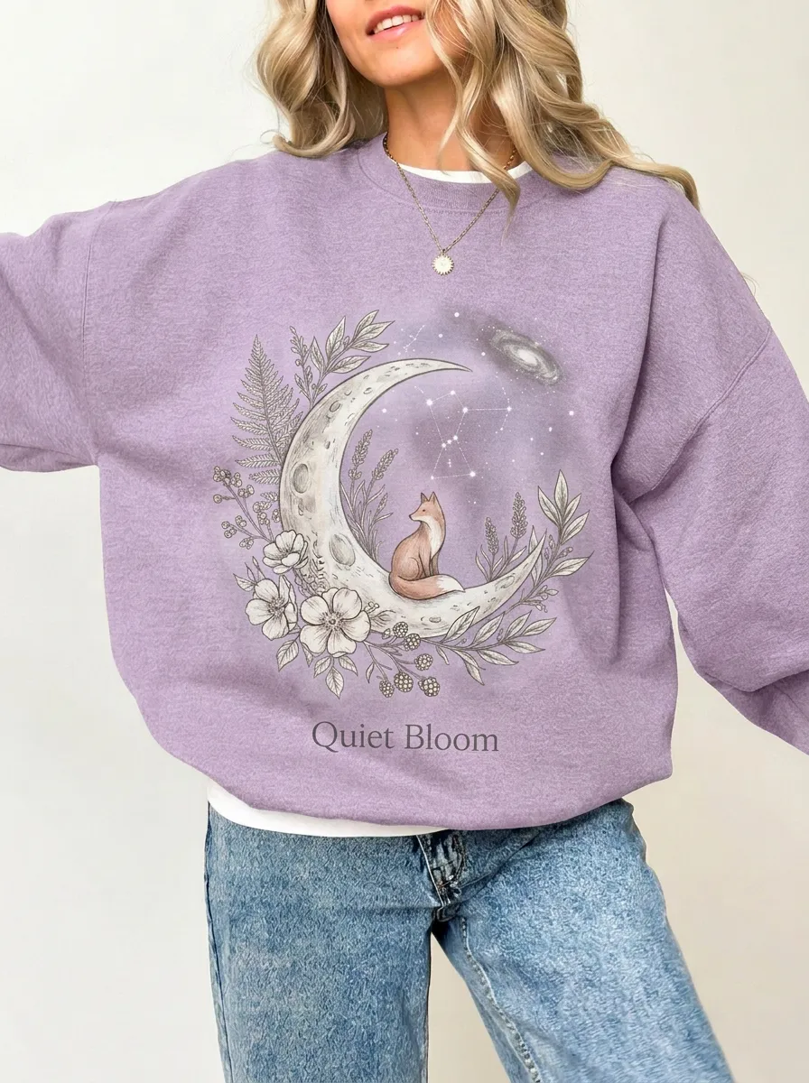 Women's Celestial Fox Floral Moon Graphic Sweatshirt