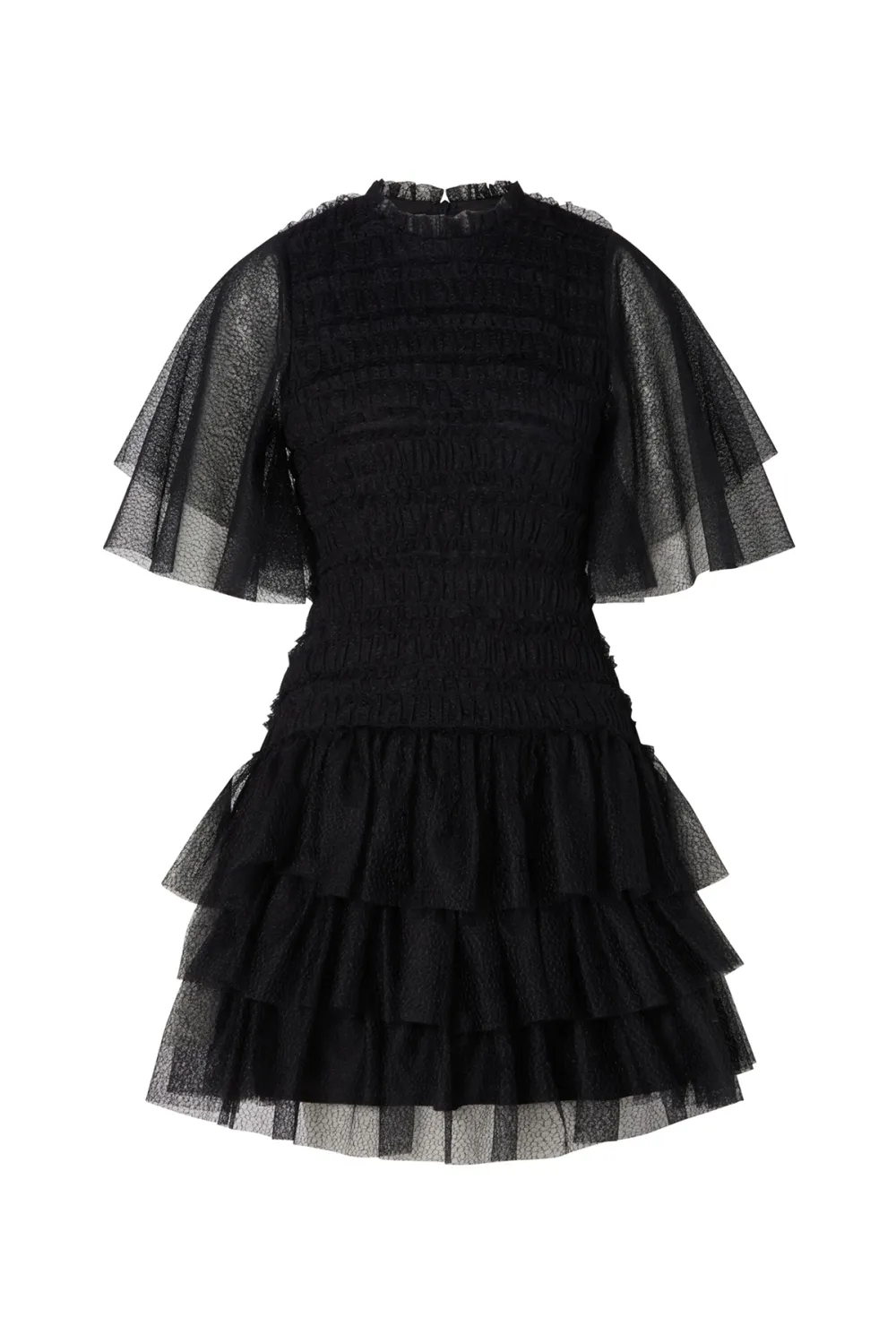 Mesh Ruffled Short Sleeve Mini Dress