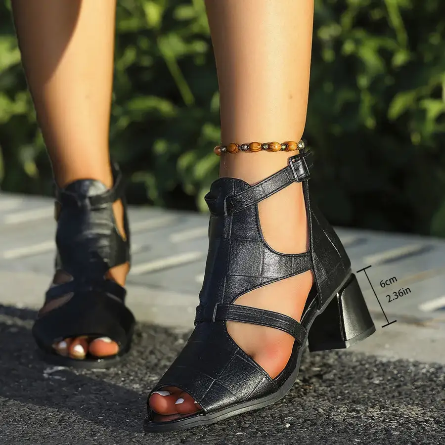 Refined Buckle Block Heels Sandals