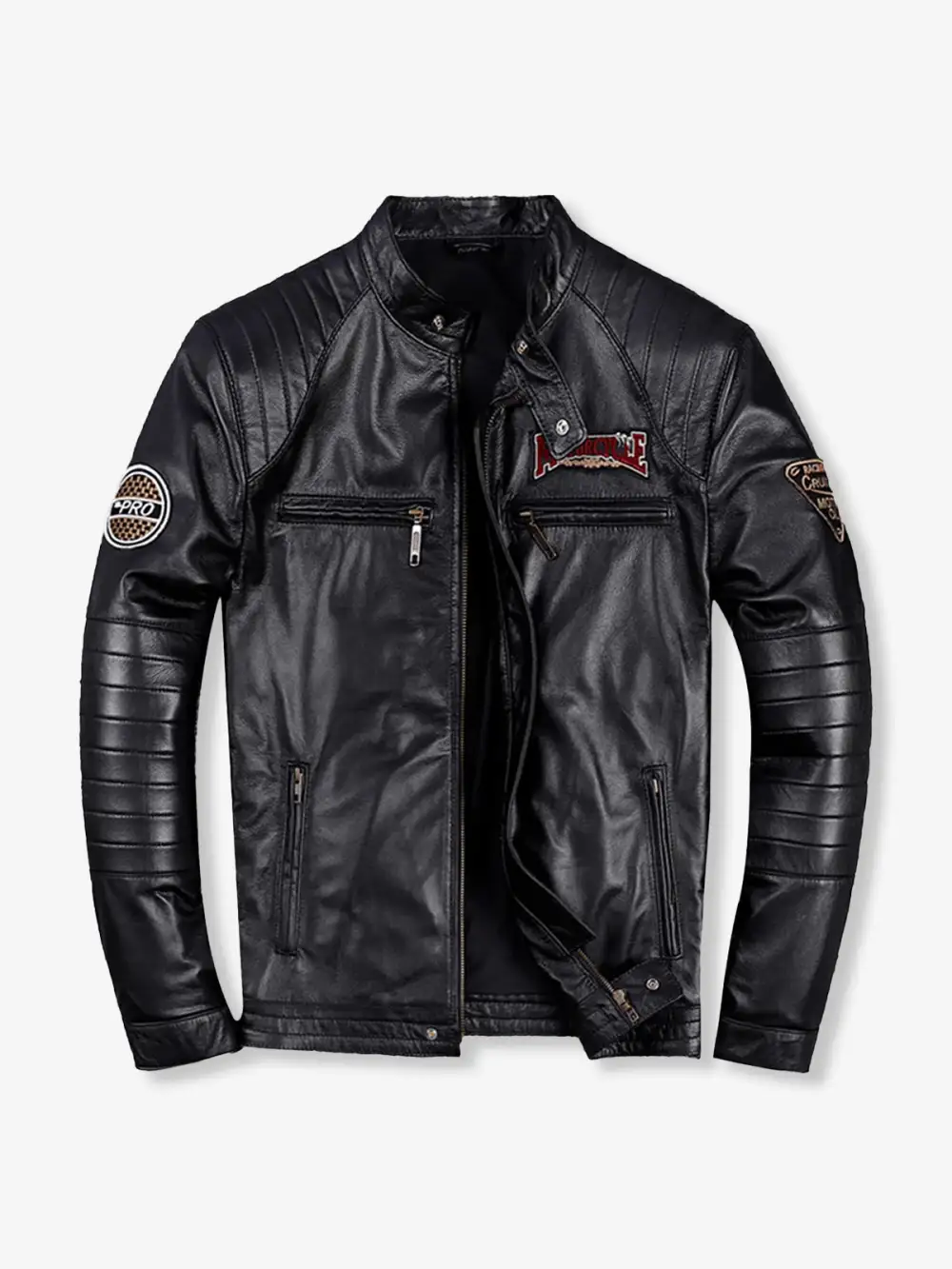 Men's Leather Zip Front Moto Jacket