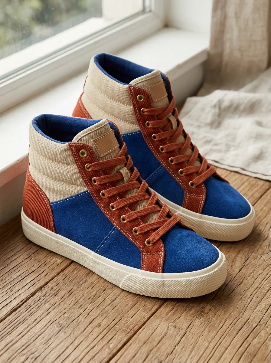 Women's Colorblock Corduroy Suede High Top Sneakers