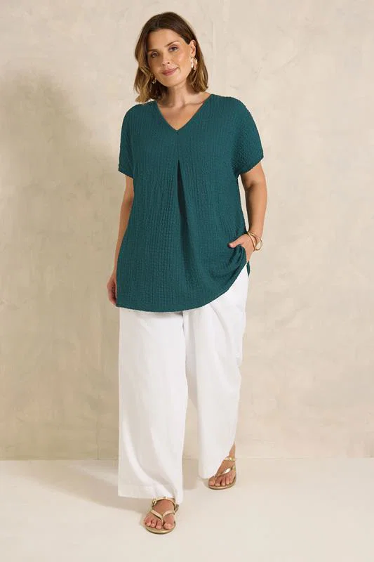 Teal Green Pleat Front Swing Top detail 1