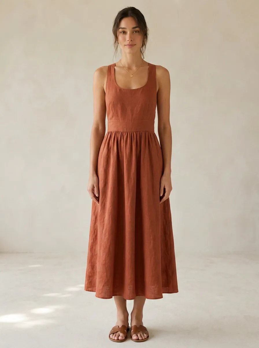 Women's Leisure Casual Cross-Back Linen Backless Dress